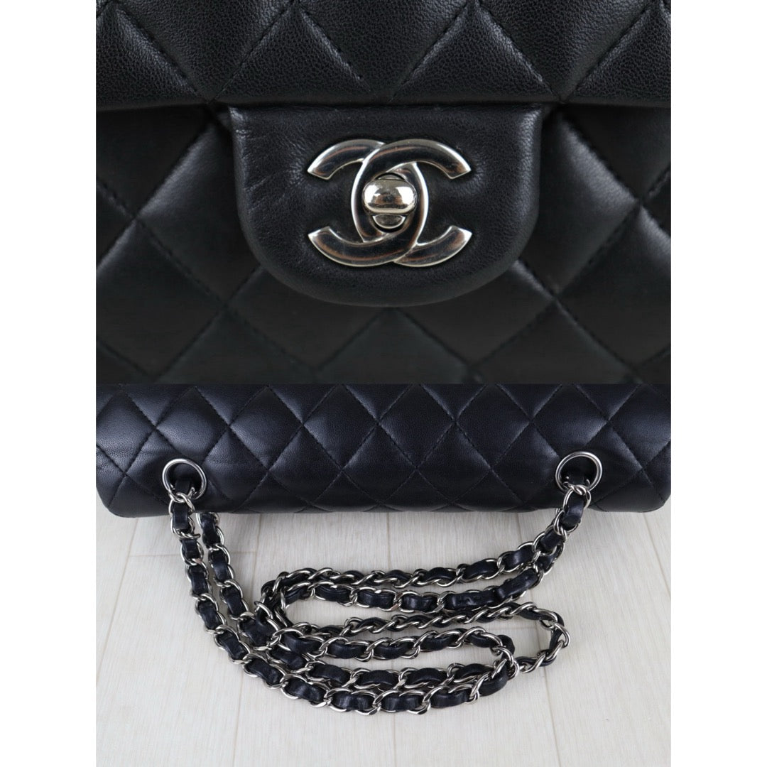 Include Entrupy Certificate of Authenticity｜Good ( Rank AB)｜ CHANEL Lamb Skin Double Flap Shoulder Bag Black Made in 2014 Year｜S26051301