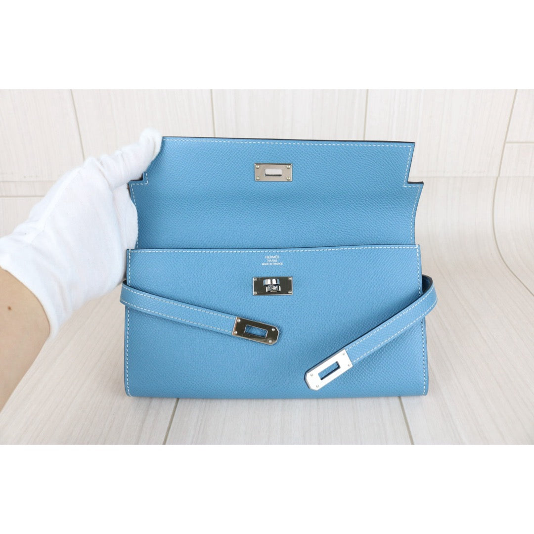 Excellent（Rank SA)｜ HERMES Epson Skin Kelly Wallet Blue Jean □Q Stamp Made In 2013Year｜X25082405