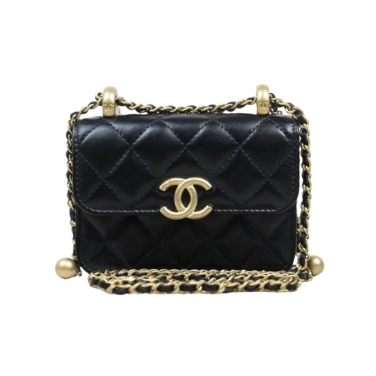 Excellent（Rank SA）｜ CHANEL Matelasse Doubel Golden Ball Chain Mini WOC Black  Made in 2021-2022 Year ｜W25051601
