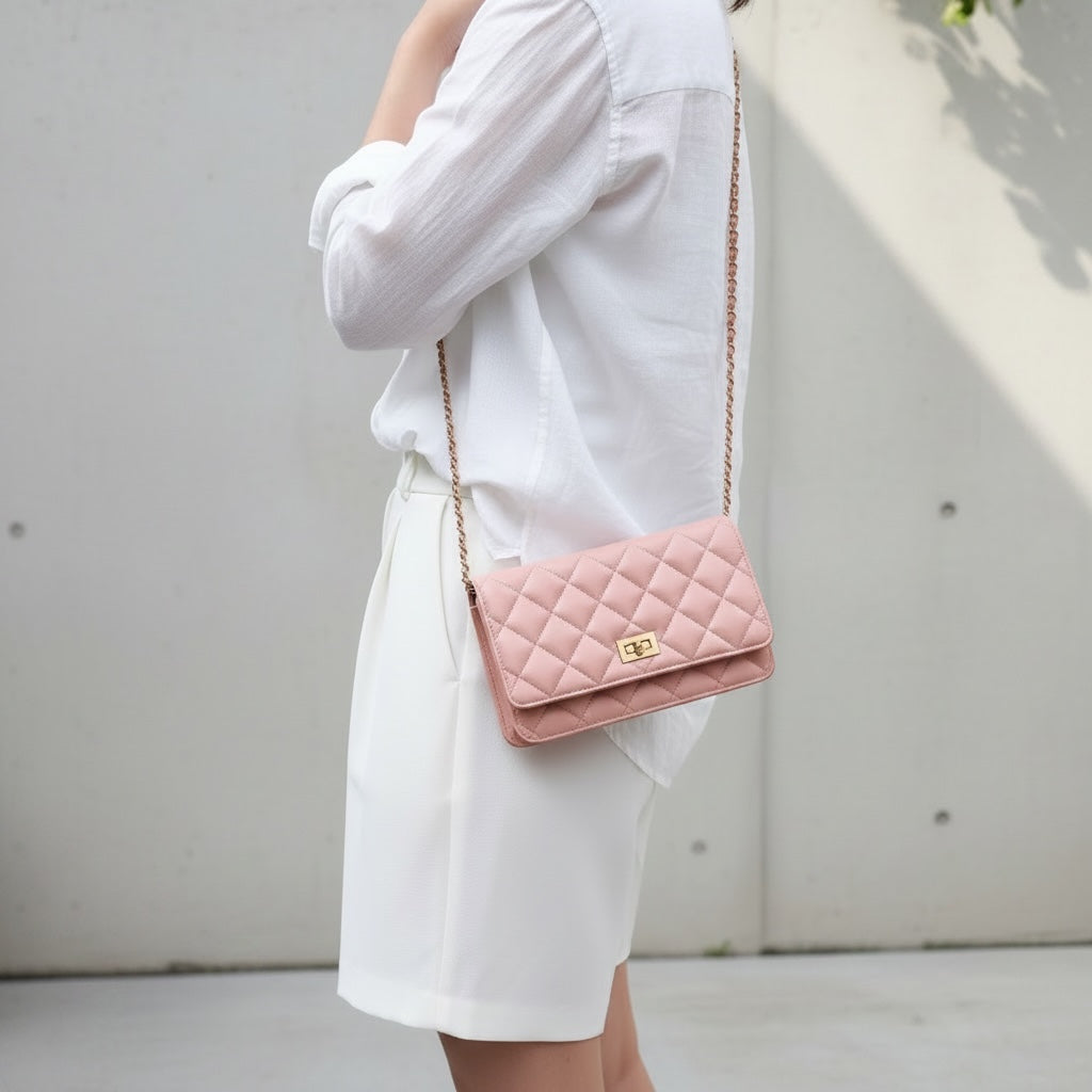 Include Entrupy Certificate of Authenticity｜Very Good ( Rank A)｜ CHANEL Matelasse Chain 2.55  Aged Calfskin WOC Pink Made in 2018Year ｜S26060101