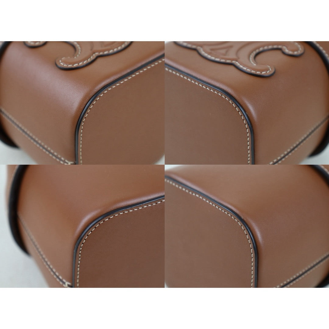 Include Entrupy Certificate of Authenticity｜Very Good ( Rank A)｜ CELINE Box Triomphe Calf Leather Shoulder Bag Caramel PM ｜S26052003