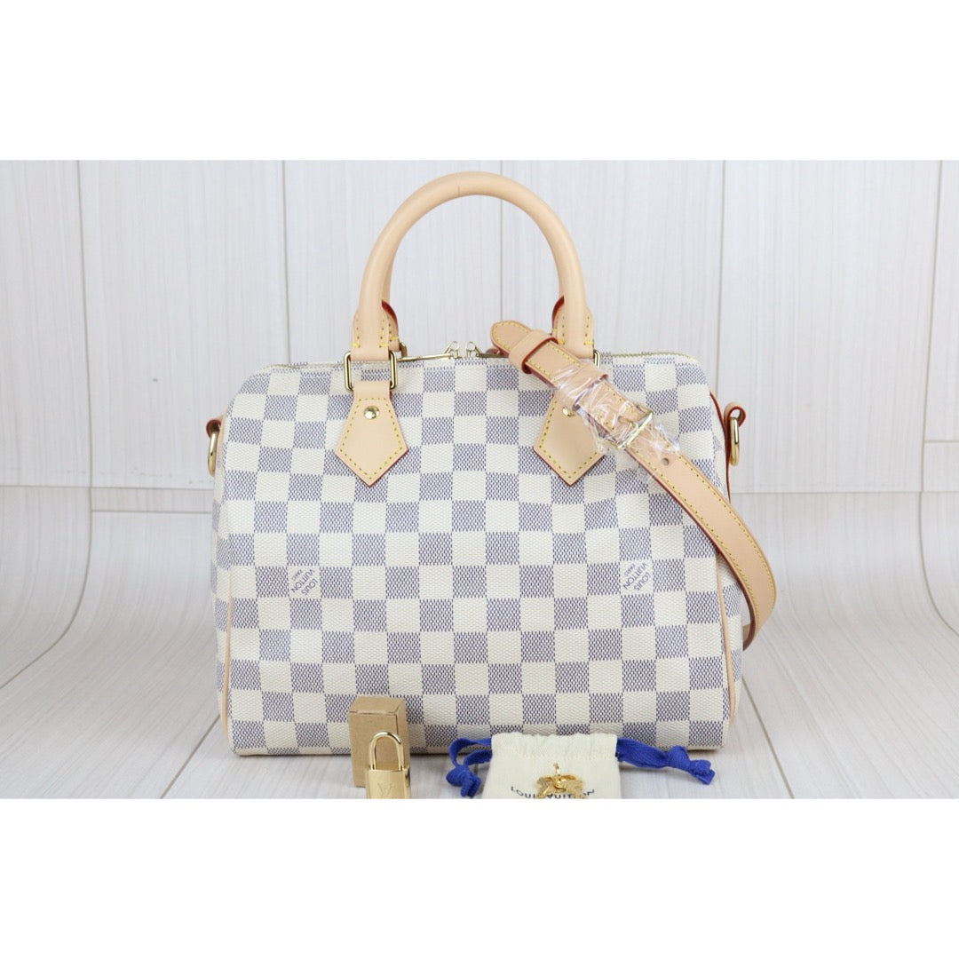 Include Entrupy Certificate of Authenticity｜Excellent（Rank SA） ｜ Louis Vuitton Damier Azur Speedy 25 Hand Bag With Shoulder Strap IC Chips Model｜X26100706