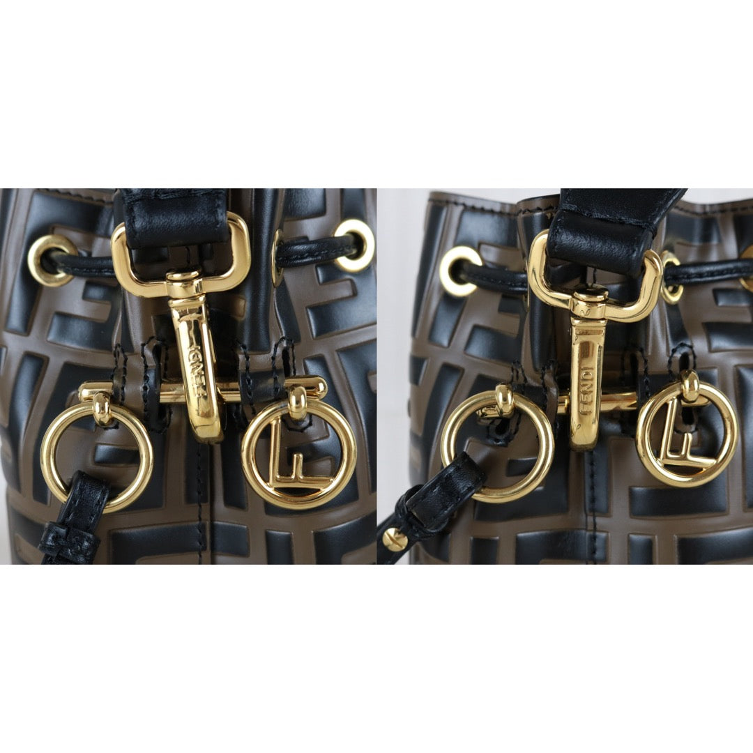 Very Good ( Rank A)｜ FENDI Zucca Calf Leather Mini Mon Tresor Bucket bag Shoulder Bag Brown ｜S25112303