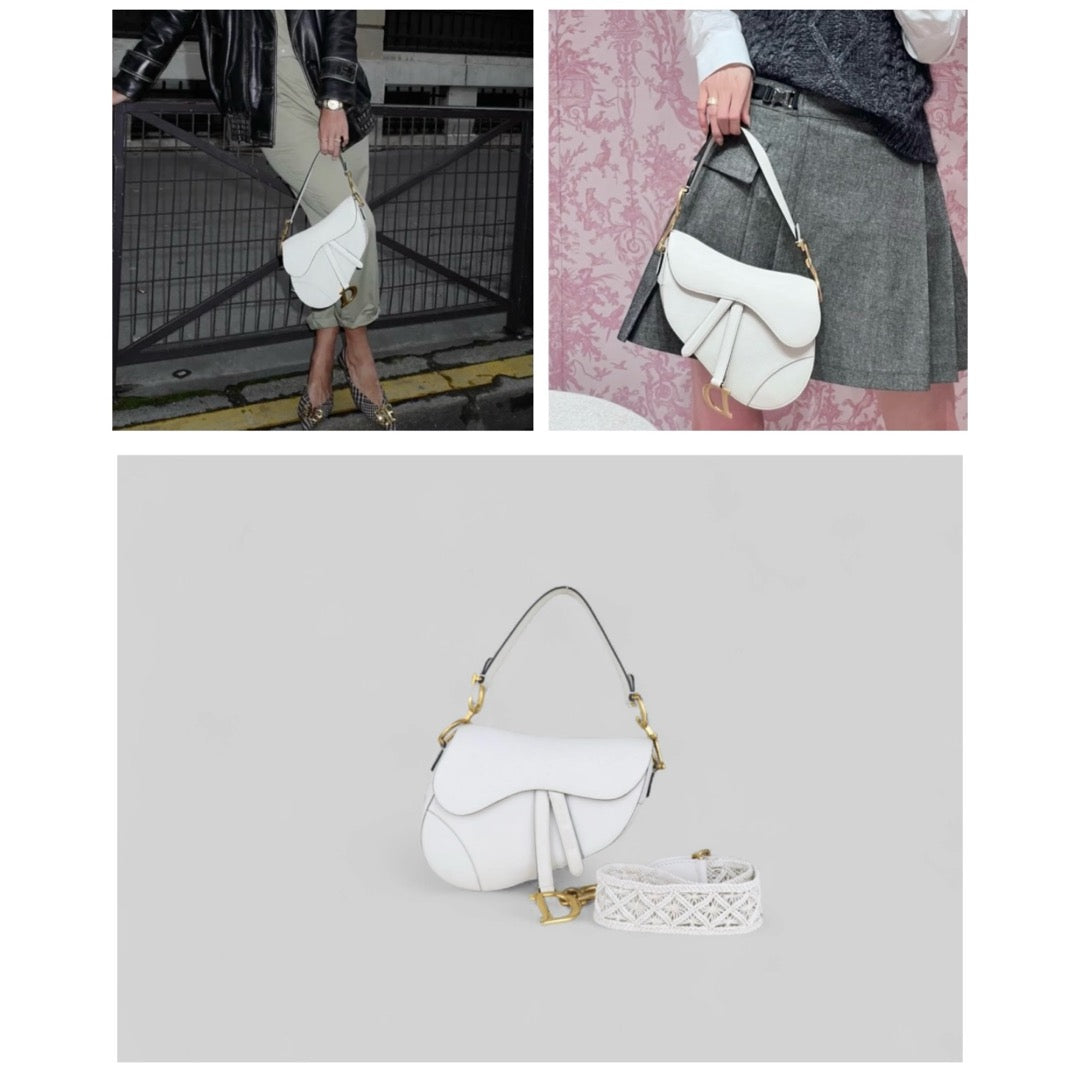 Good ( Rank AB)｜  Dior Calfskin Medium Saddle Bag White   ｜H25042219