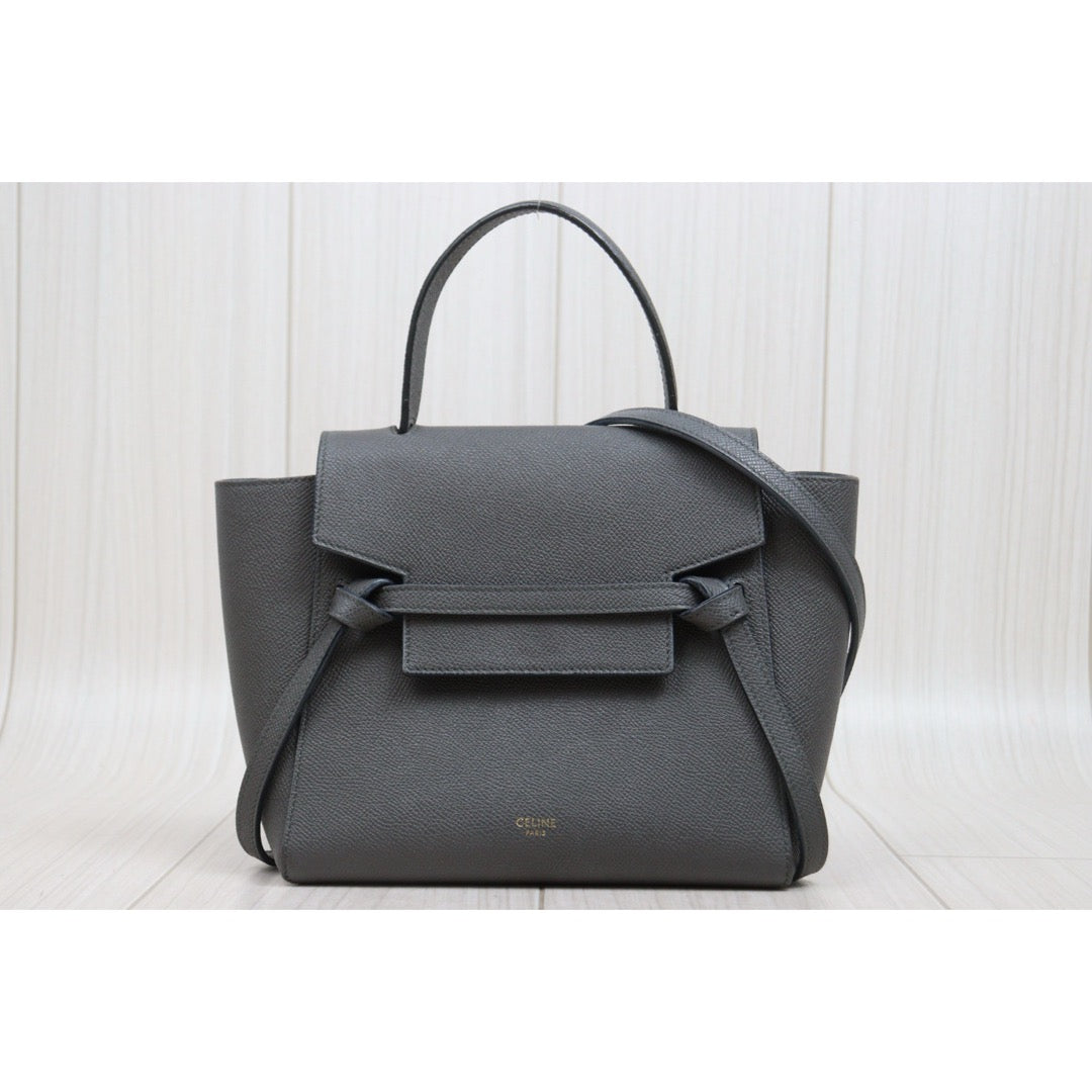 Good ( Rank AB)｜CELINE Calf Leather  Belt Nano Handbag Shoulder Bag Etoupe Grey｜S26030904