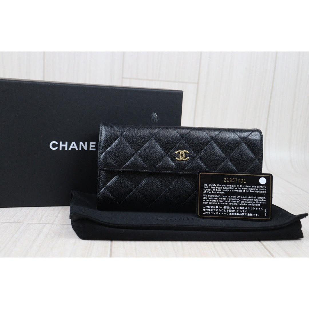 Rank AB ｜CHANEL Caviar Skin Black Long Wallet Made In 2015-2016 Year｜V24071807