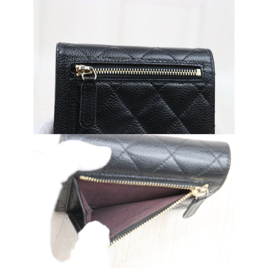 Good ( Rank AB)｜CHANEL Caviar Skin Calf Leather  Black Wallet Made In 2018-2019Year｜V25112103
