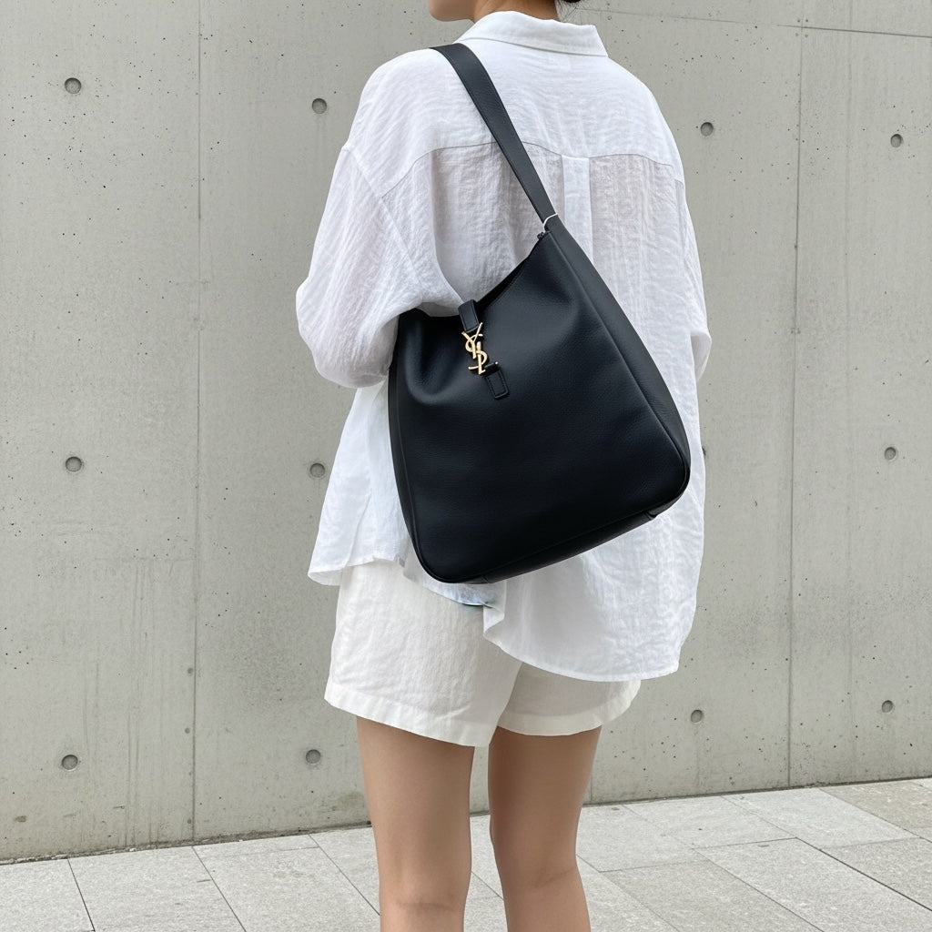 Include Entrupy Certificate of Authenticity｜Good ( Rank AB)｜  Saint Laurent YSL Calf Leather Hobo Shoulder Bag Black MM｜S26060618