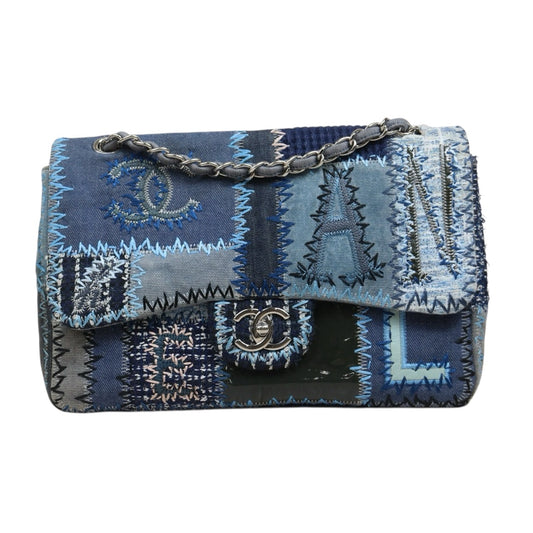 Good ( Rank AB)｜ CHANEL  Colorblock Patch Denim Single Flap Jumbo 30 Shoulder Bag Blue Made in 2014-2015Year｜S26020201