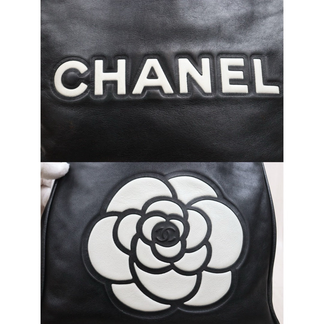 Include Entrupy Certificate of Authenticity｜Good ( Rank AB)｜ CHANEL Lambskin Camellia Tote Bag Black Made In 2003-2004Year｜26062906