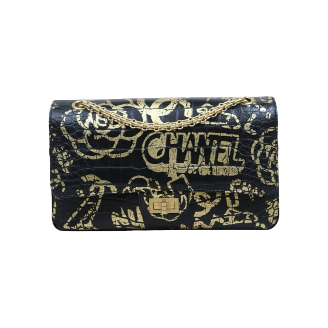 Good ( Rank AB)｜ CHANEL 2.55 Double Flap Graffiti Crocodile Pattern Matelasse Chain Shoulder Bag Limited edition  Made in 2019-2020Year｜Y25110425