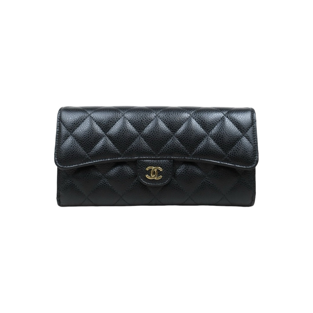 Very Good ( Rank A) ｜Chanel Caviar Skin Black  Wallet Made In 2016-2017 Year ｜V25102105