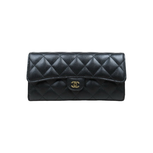 Very Good ( Rank A) ｜Chanel Caviar Skin Black  Wallet Made In 2016-2017 Year ｜V25102105