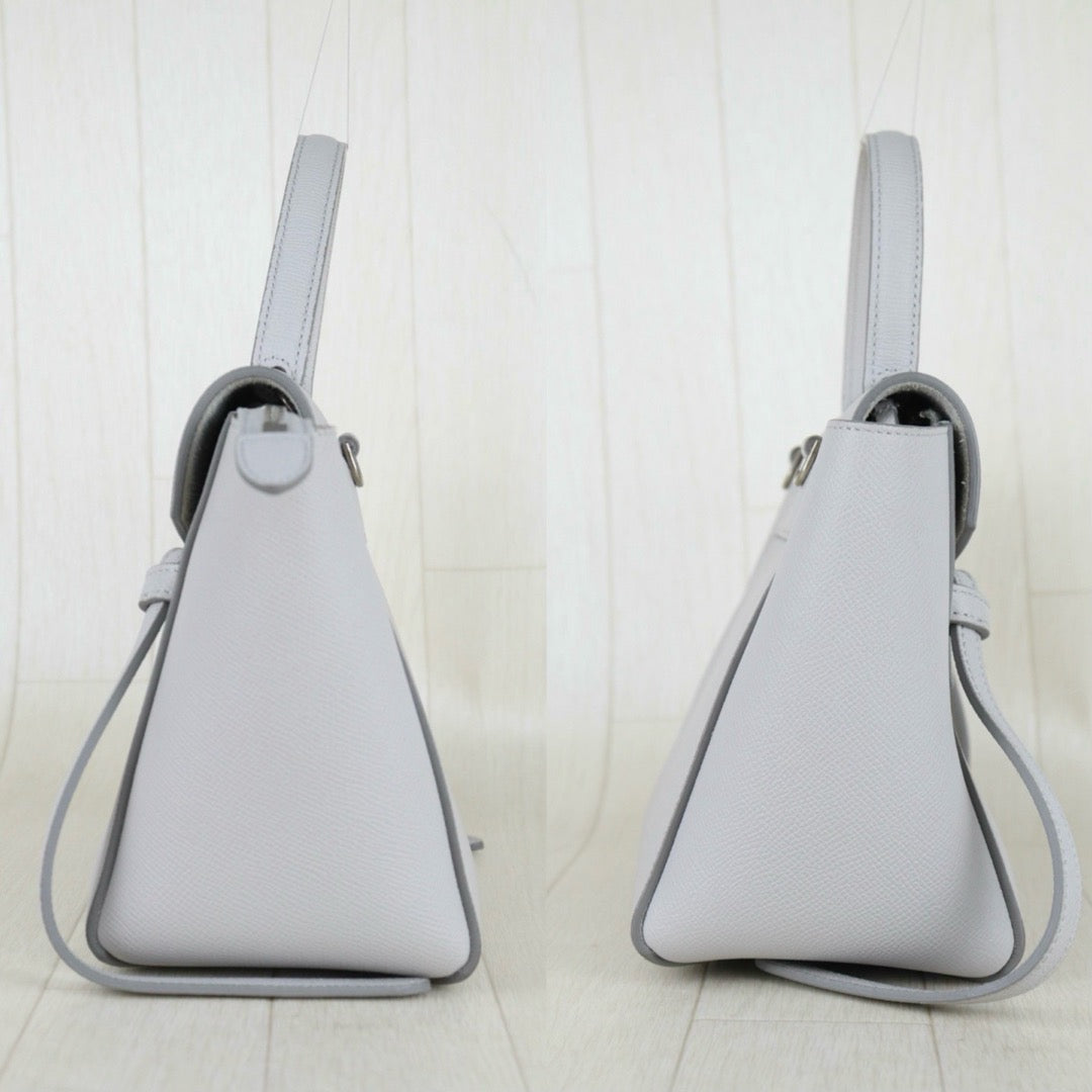 Include Entrupy Certificate of Authenticity｜Very Good ( Rank A)｜CELINE Calf Leather  Belt Nano Handbag Shoulder Bag Light Gray｜S26010901