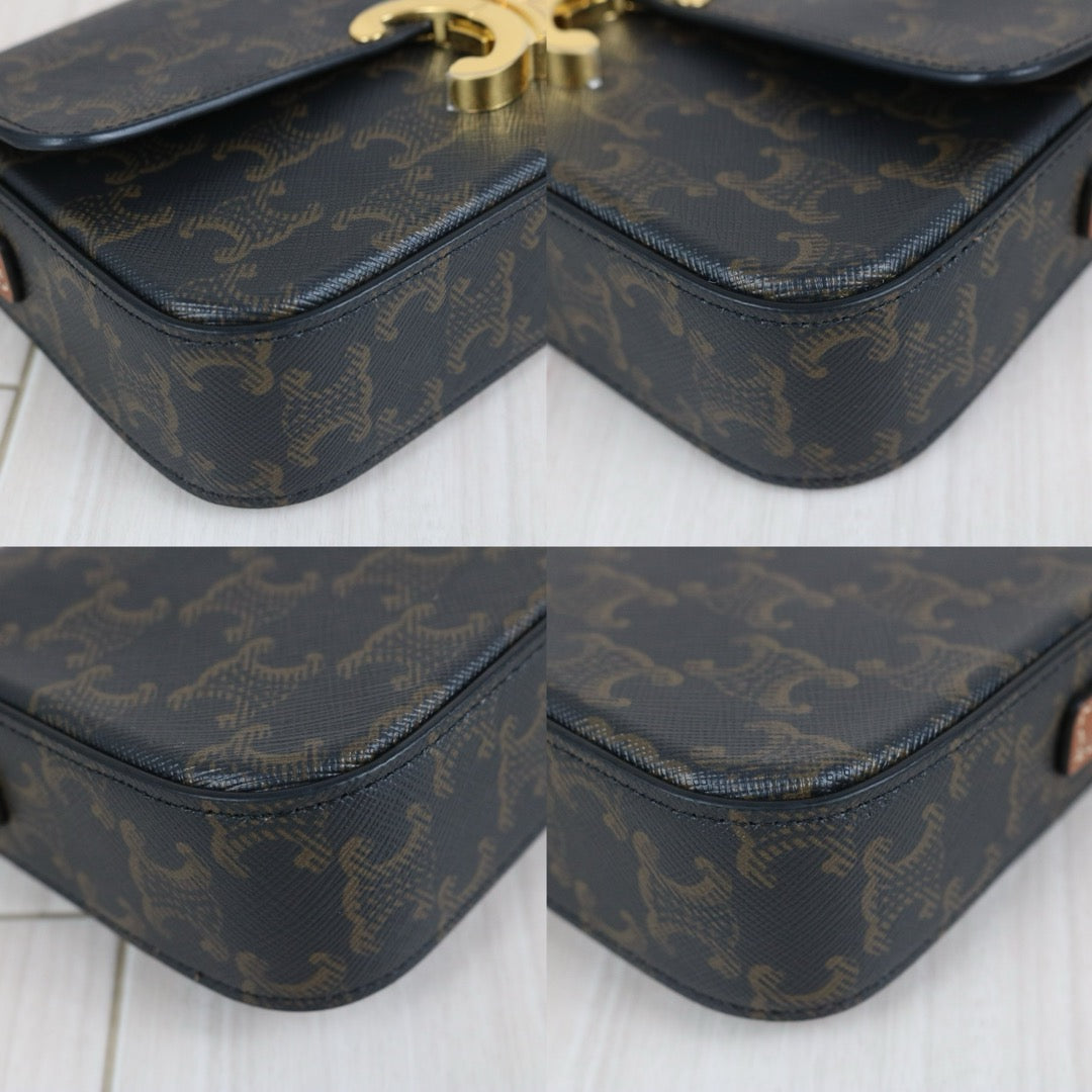 Include Entrupy Certificate of Authenticity｜Very Good ( Rank A)｜ CELINE Macadam Triomphe Shoulder Bag  Golden Hardware｜S26061202