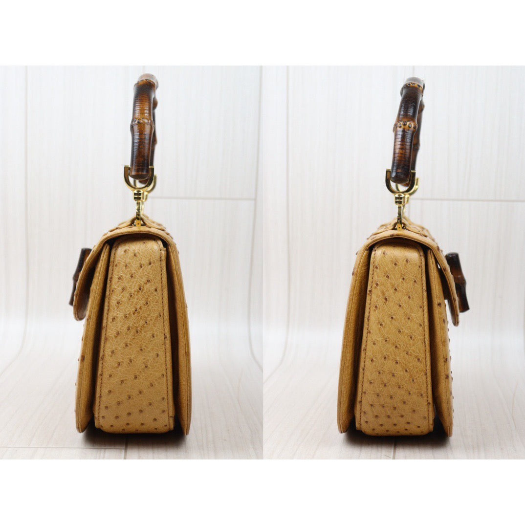 Rank A ｜ GUCCI Vintage Bamboo Ostrich Skin Hand Bag ｜24053019