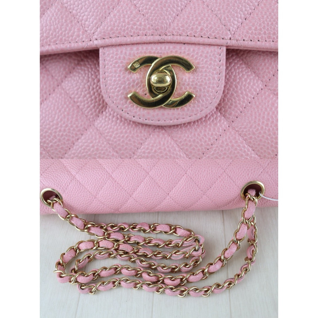 Include Entrupy Certificate of Authenticity｜Excellent（Rank SA）｜ CHANEL Caviar Skin Calf Leather Chain Double Flap 25 Shoulder Bag  Light Pink Made In 2005-2006Year｜S26083006