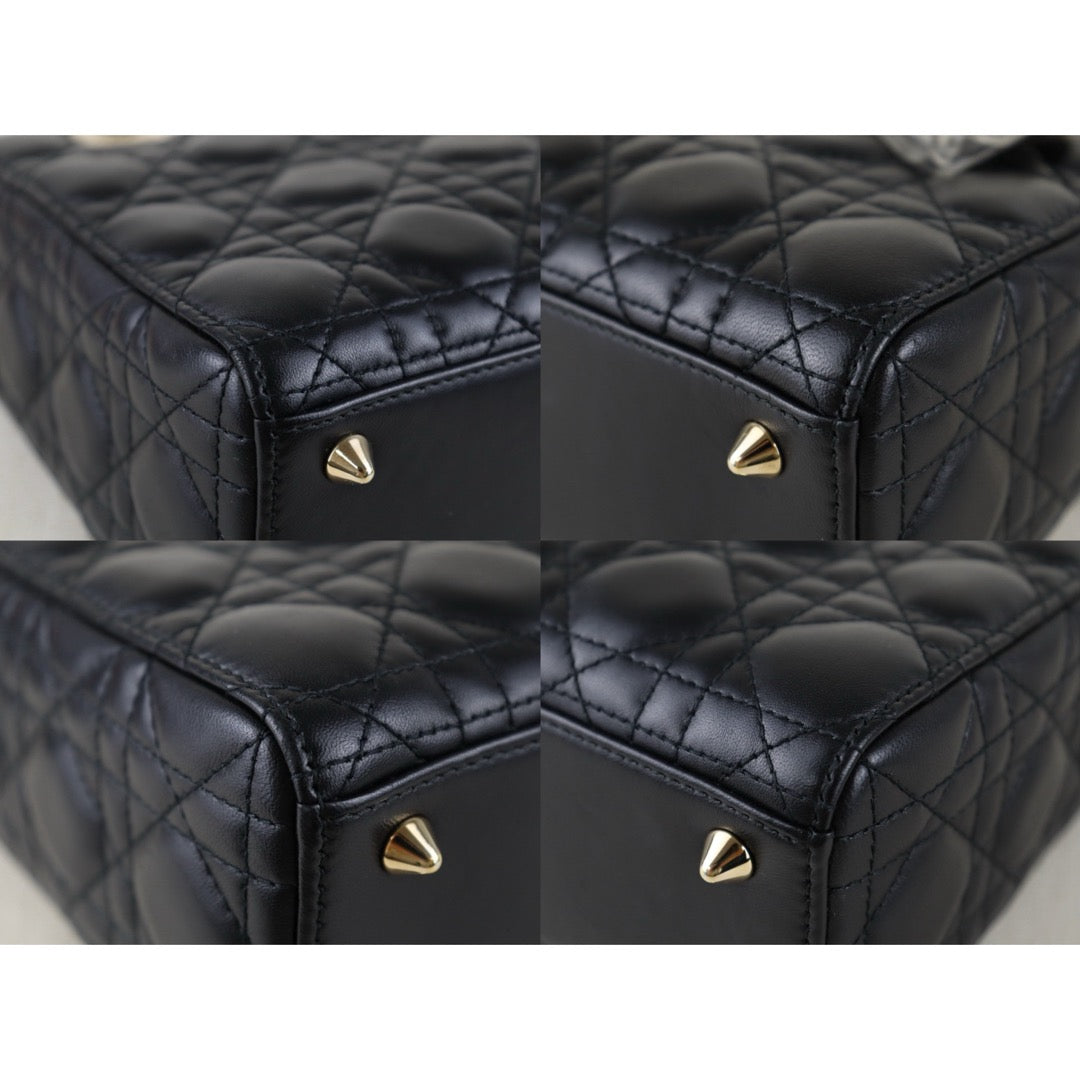 Include Entrupy Certificate of Authenticity｜Very Good ( Rank A) ｜  Dior Lady Dior Lamb Skin 2WAY Handbag Shoulder Bag Black ｜S26030826