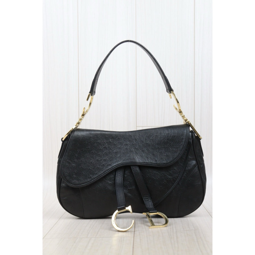 Good ( Rank AB)｜Dior Saddle Ostrich Skin Shoulder Bag  Black ｜S25102305