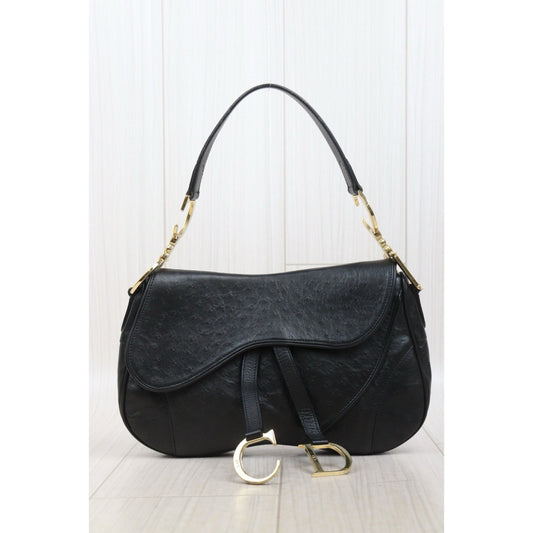 Good ( Rank AB)｜Dior Saddle Ostrich Skin Shoulder Bag  Black ｜S25102305