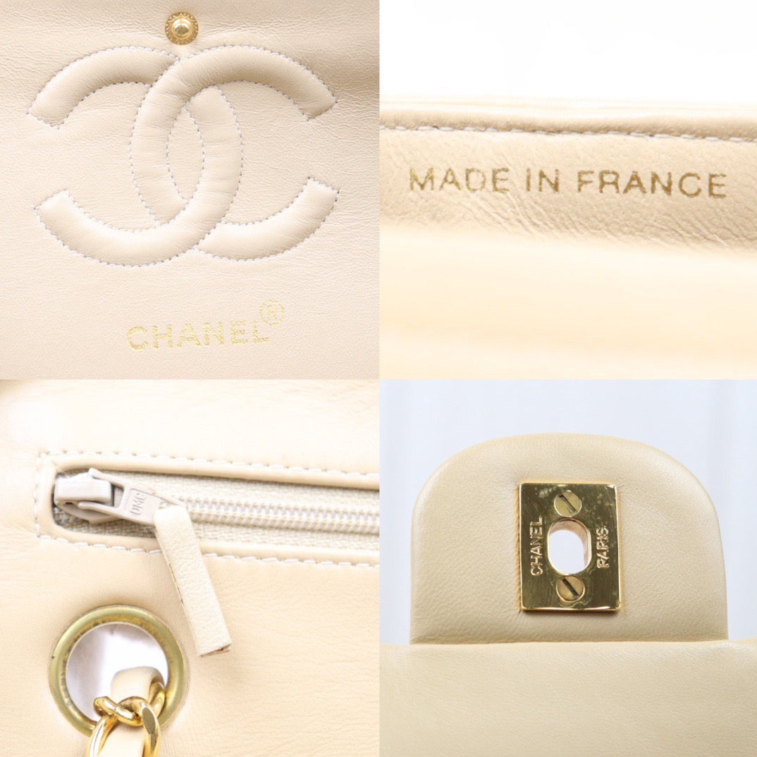 Rank AB｜ CHANEL  Lamb Skin Beige Double Flap 25 Shoulder Bag  ｜24050927