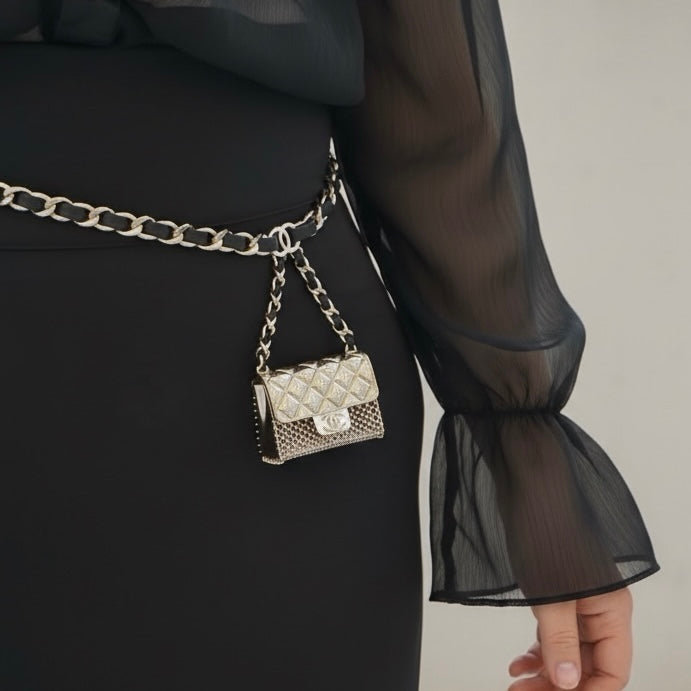 Include Authentic Detective Certificate of Authenticity｜Very Good ( Rank A) ｜ CHANEL B21S  Coco Mark  Leather  Double Chain Tinybag Waist Chain Made In 2021Year Limited edition｜S26062105