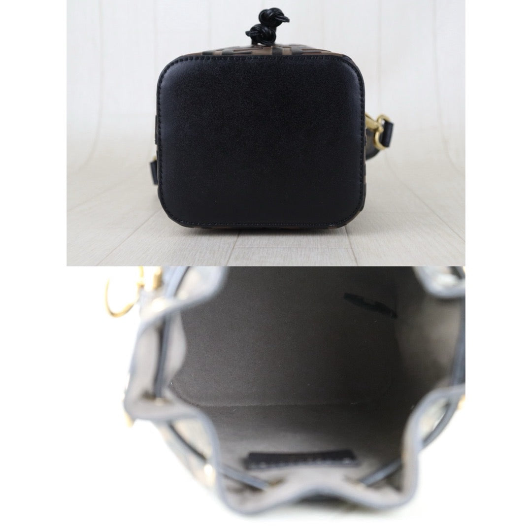 Include Entrupy Certificate of Authenticity｜Very Good ( Rank A)｜ FENDI Zucca Calf Leather Mini Mon Tresor Bucket bag Shoulder Bag Brown ｜S26081803