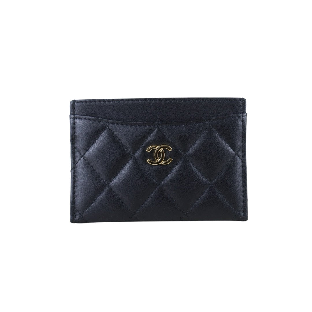 Include Entrupy Certificate of Authenticity｜Very Good ( Rank A)｜Chanel Lamb Skin Black Card Holder  Made In 2021-2022Year ｜S26052511