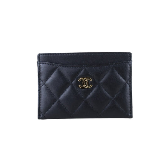 Include Entrupy Certificate of Authenticity｜Very Good ( Rank A)｜Chanel Lamb Skin Black Card Holder  Made In 2021-2022Year ｜S26052511