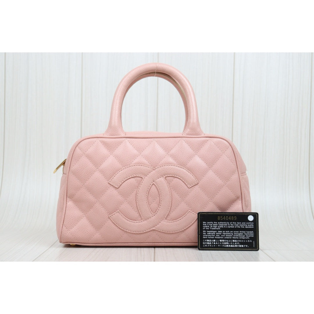 Very Good ( Rank A)｜ CHANEL Caviar Skin Calf Leather Bowling Hand Bag Pink Made In 2003～2004Year｜25122511