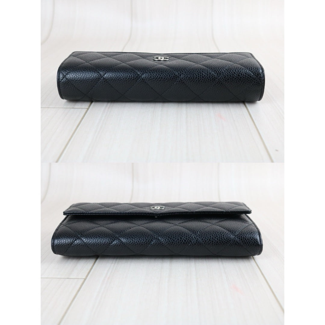 Include Entrupy Certificate of Authenticity｜Very Good ( Rank A)｜CHANEL Caviar Skin Black Long Wallet Made In 2014Year｜X26061203