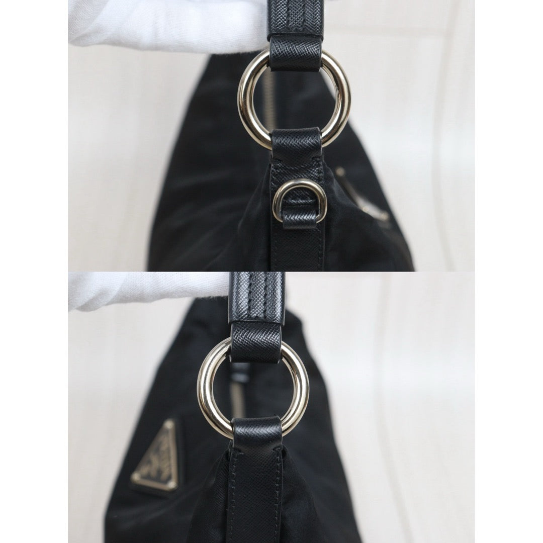 Include Entrupy Certificate of Authenticity｜Very Good ( Rank A) ｜Prada  Tessuto Nylon Hobo Shoulder Bag Black ｜26091101
