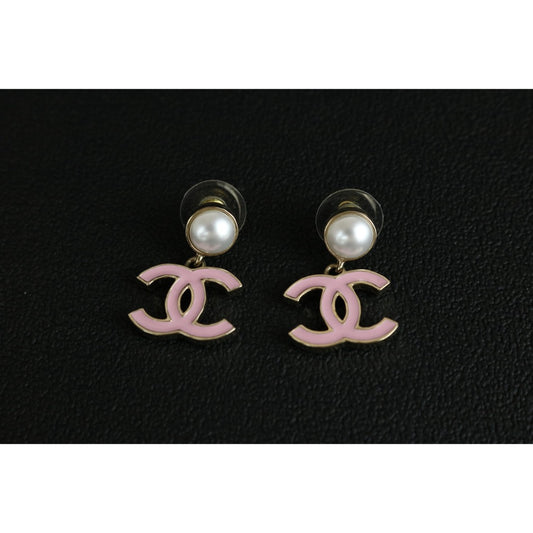 Very Good ( Rank A) ｜CHANEL A25P COCO Mark Pearl Pendant Earrings Pink｜X25112305