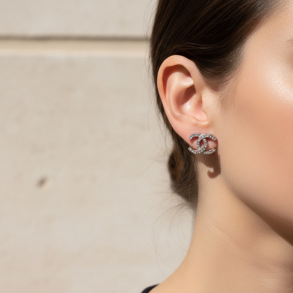 Include Authentic Detective Certificate of Authenticity｜Very Good ( Rank A) ｜CHANEL  COCO Mark Rhinestone Earrings ｜26070701