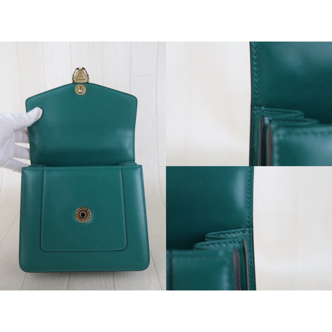 Include Entrupy Certificate of Authenticity｜Good ( Rank AB) ｜Bvlgari Calf Leather Serpenti Forever Top in Emerald Green Hand Bag With Shoulder Strap ｜S26090719