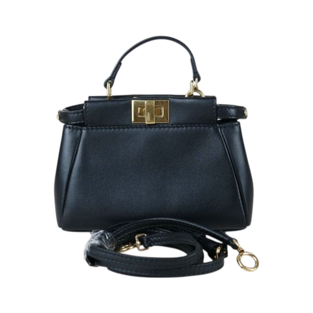 Excellent（Rank SA）｜ FENDI Lamb Skin Micro Mini Peeapoo Handbag With Shoulder Bag Black｜S25041803