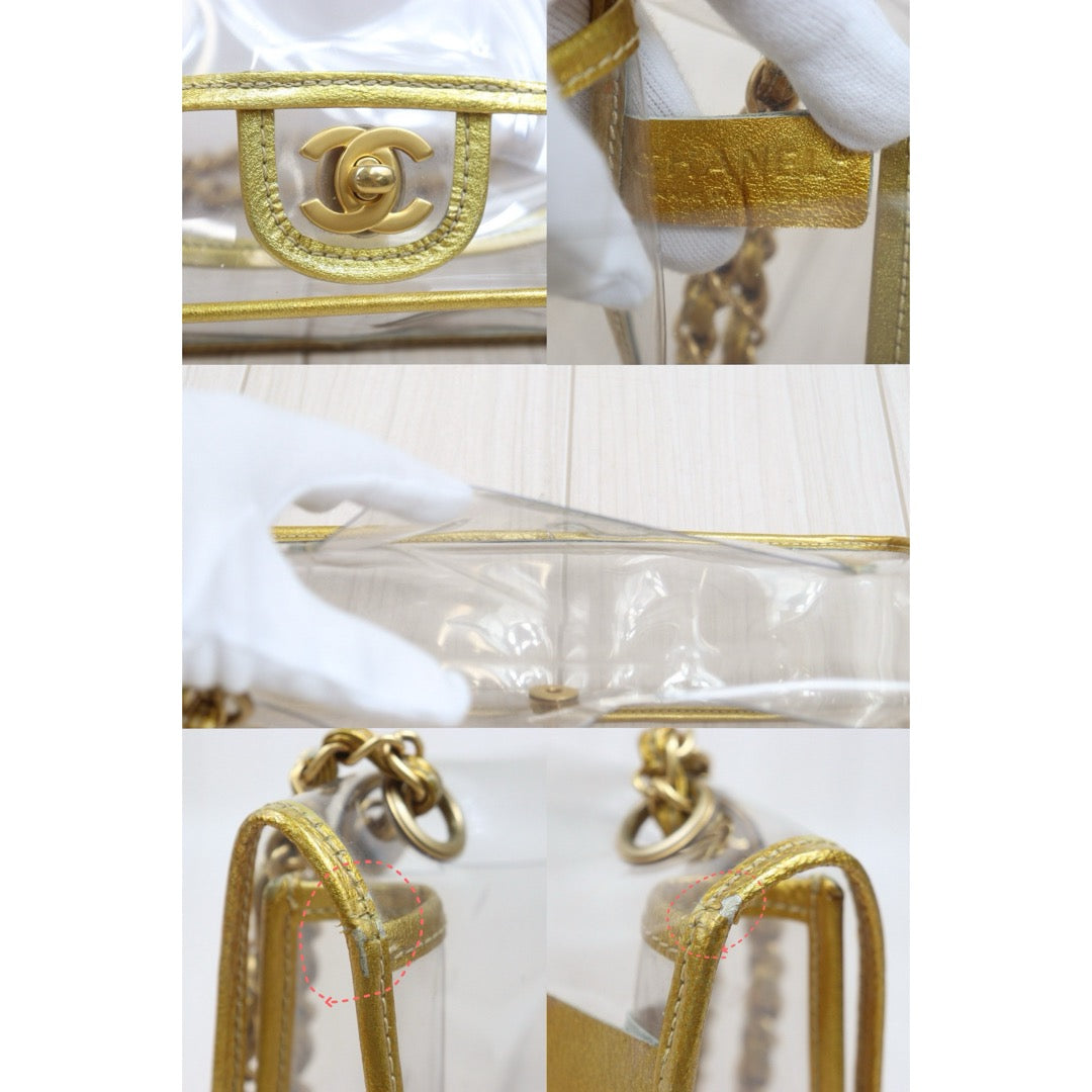 Include Entrupy Certificate of Authenticity｜Good ( Rank AB)｜ CHANEL Gold-trimmed Clear Shoulderbag Made In 2006～2008Year｜S26063001