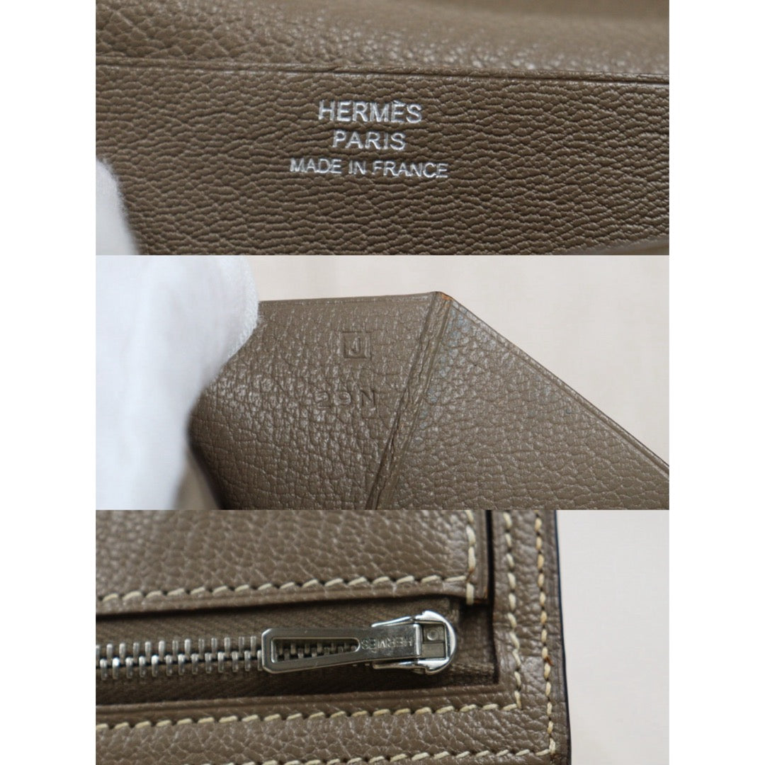 Good ( Rank AB)｜ HERMES Hermes Bean Long Wallet Etoupe Gray □J Stamp Made In 2006 Year｜V25101613