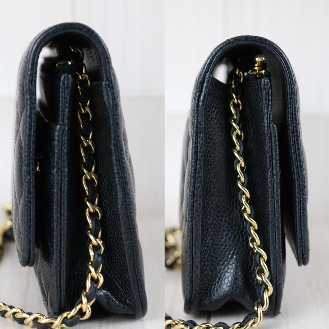Include Entrupy Certificate of Authenticity｜Very Good ( Rank A) ｜Full Set CHANEL Matrasse Chain Caviar Skin WOC19 Shoulder Bag Black Made In 2020Year ｜S26031903