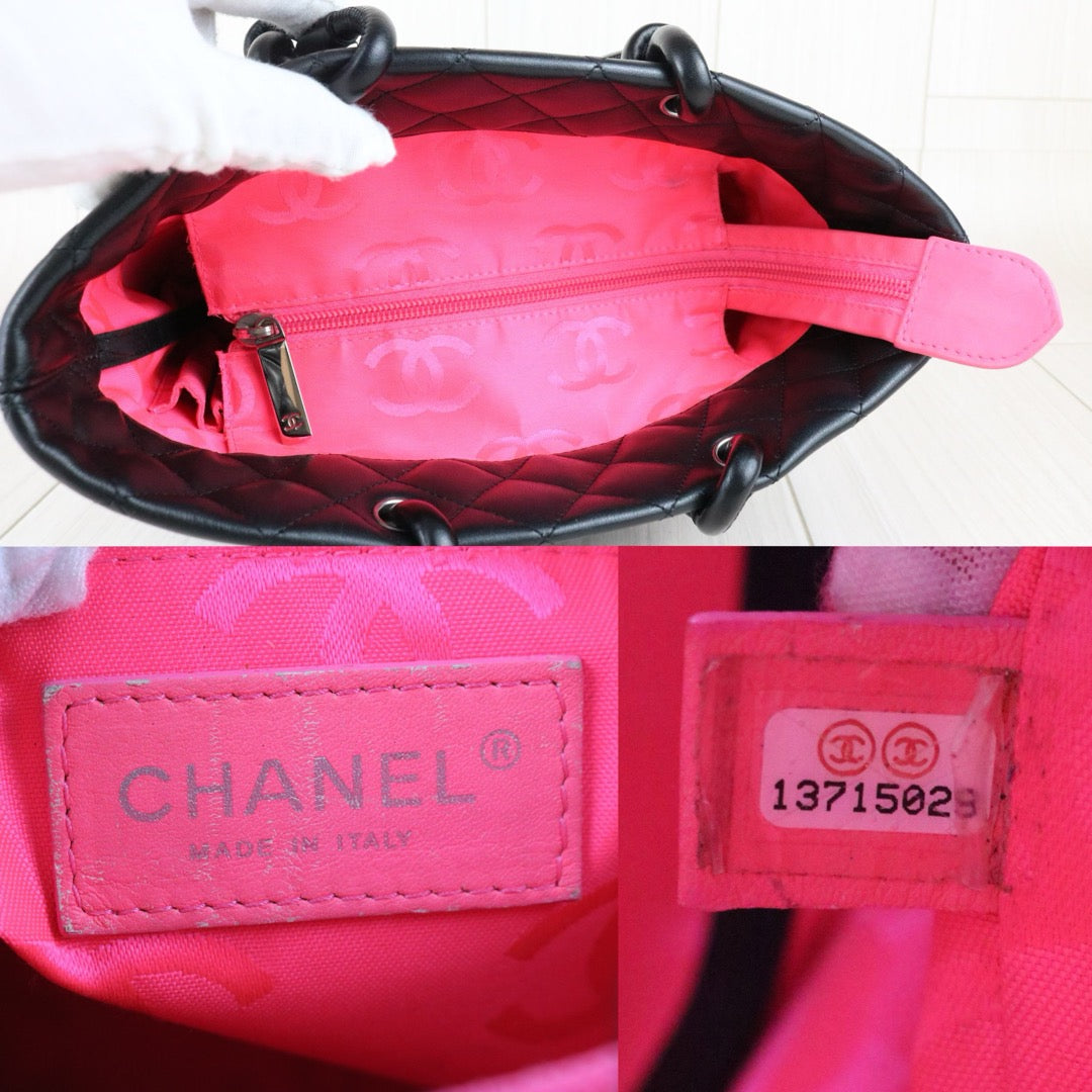 Include Entrupy Certificate of Authenticity｜Good ( Rank AB)｜ CHANEL Cambon Line Calf Leather  So Black ToteBag  Made In 2009-2010Year｜Y26051523