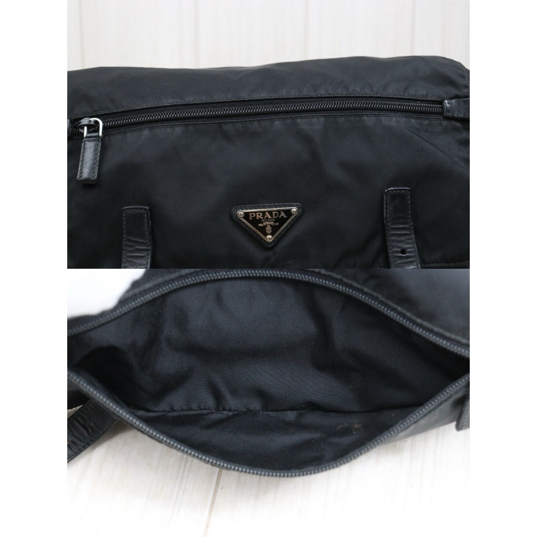 Include Entrupy Certificate of Authenticity｜Good ( Rank AB) ｜Prada  Nylon Black Shoulder Bag  Silver Hardware｜26050709