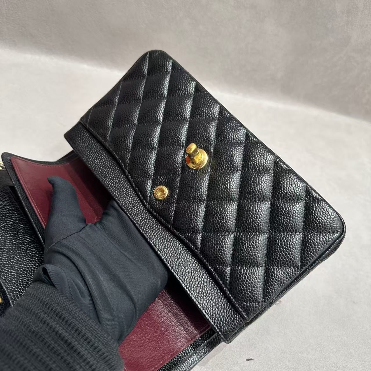 Very Good ( Rank A)｜CHANEL caviar Skin Matrasse Double Flap 23 Shoulder Bag Black