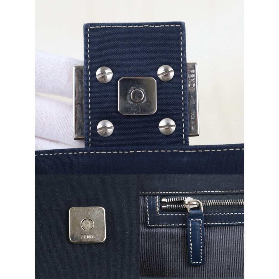 Include Entrupy Certificate of Authenticity｜Good ( Rank AB) ｜ FENDI Denim Baguette Enamel Clasp Shoulder Bag Blue｜S26072525
