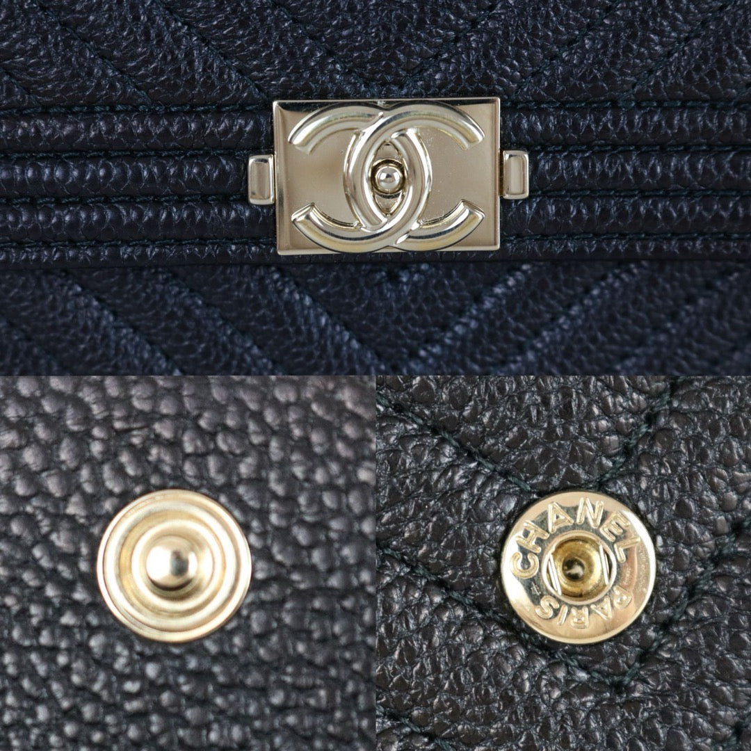 Include Entrupy Certificate of Authenticity｜Very Good ( Rank A)｜Full Set CHANEL Leboy Caviar Skin Black Long Wallet Made In 2017-2018Year｜X26031202