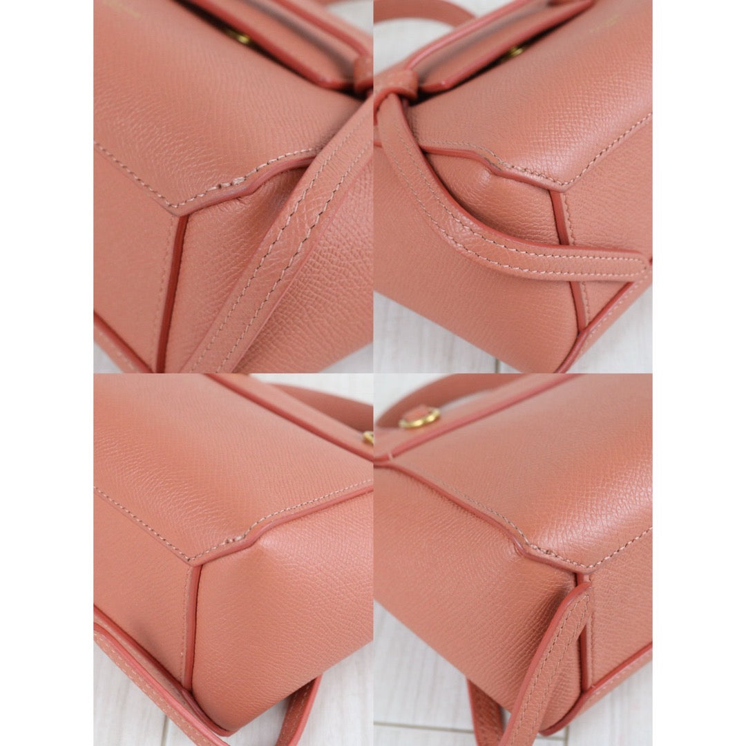 Include Entrupy Certificate of Authenticity｜Very Good ( Rank A)｜CELINE Calf Leather Belt Pico Handbag Shoulder Bag Lychee Pink｜X26051715