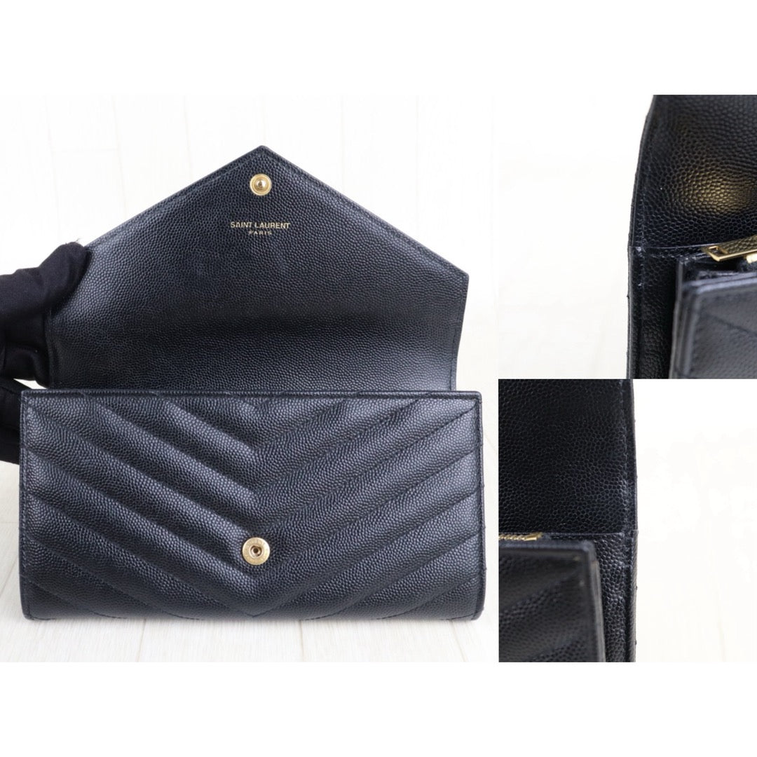 Very Good ( Rank A)｜ Full Set Saint Laurent YSL Caviar Skin Calf Leather  Long Wallet Black｜S25101103