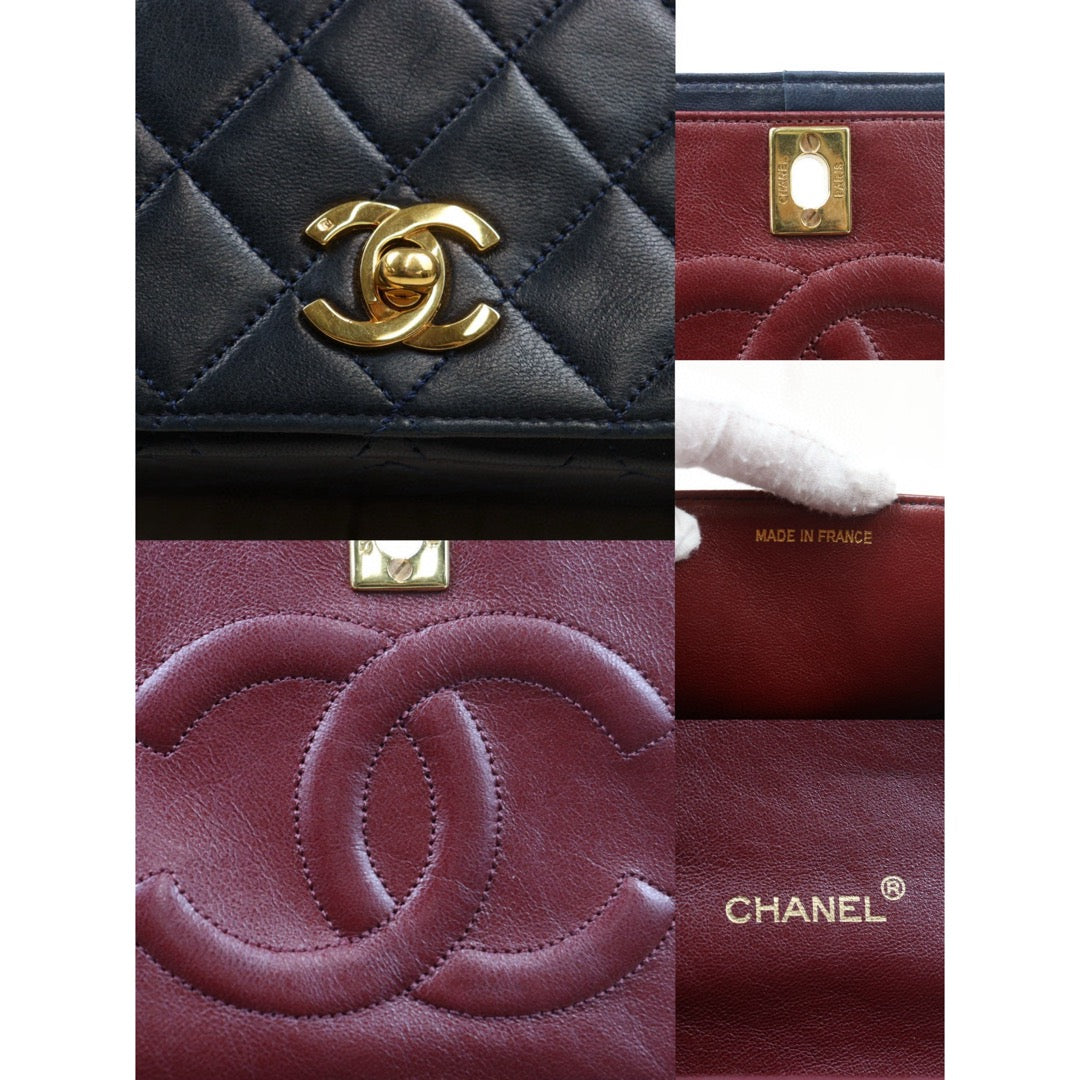 Good ( Rank AB)｜ CHANEL Matrasse Lamb Skin Chain Bag Blue Made in 1986-1988 Year｜P24120208