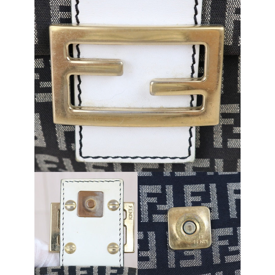 Include Entrupy Certificate of Authenticity｜Good ( Rank AB)｜ FENDI Zucca Mamma Baguette Shoulder Bag Black and White｜X26100712