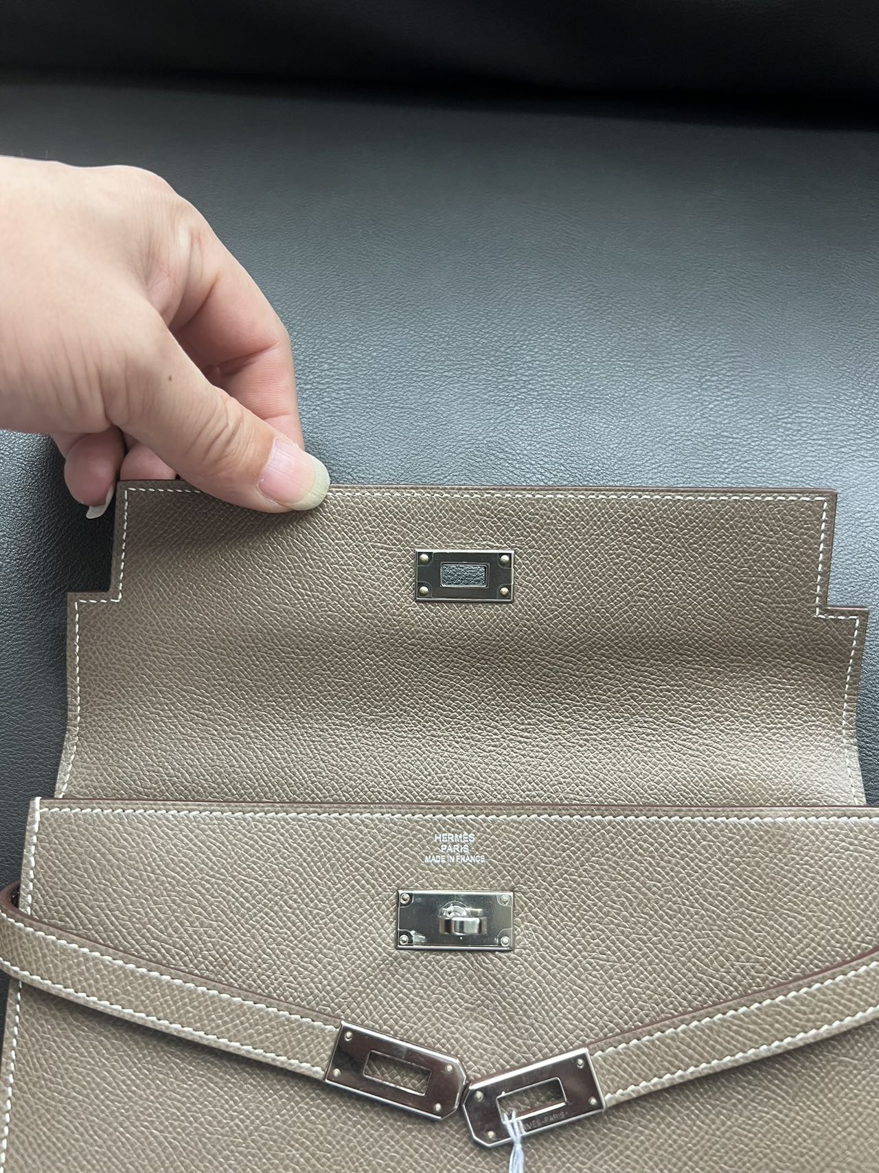 HERMES Epsom Kelly Wallet Gray C Stamp