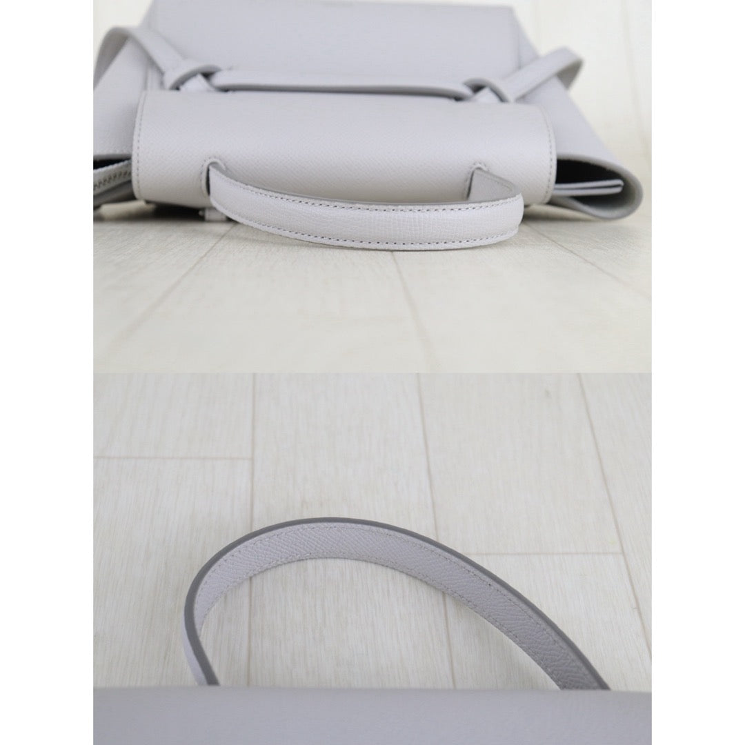 Include Entrupy Certificate of Authenticity｜Very Good ( Rank A)｜CELINE Calf Leather  Belt Nano Handbag Shoulder Bag Light Gray｜S26010901